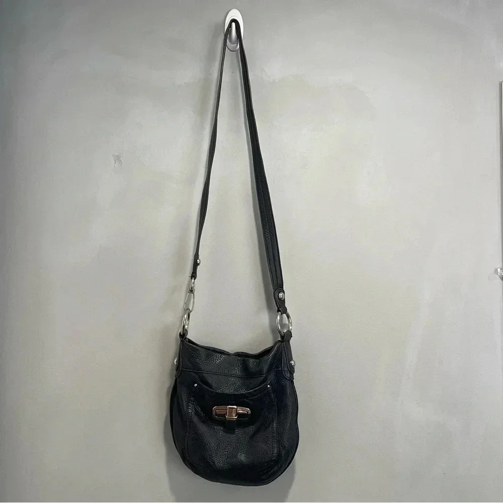 B MAKOWSKY Black Leather Crossbody with Silver Hardware - Preowned